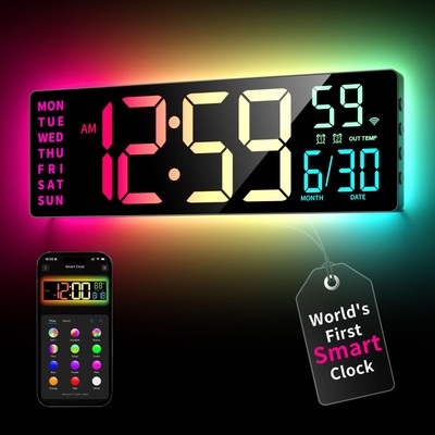 EASYERA Smart Digital Wall Clock with App Control, 16.5  Large RGBIC Wall Clo...