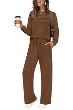 Women's 2 Piece Sets Sweatshirt Casual Travel Outfits Lounge XX-Large Brown