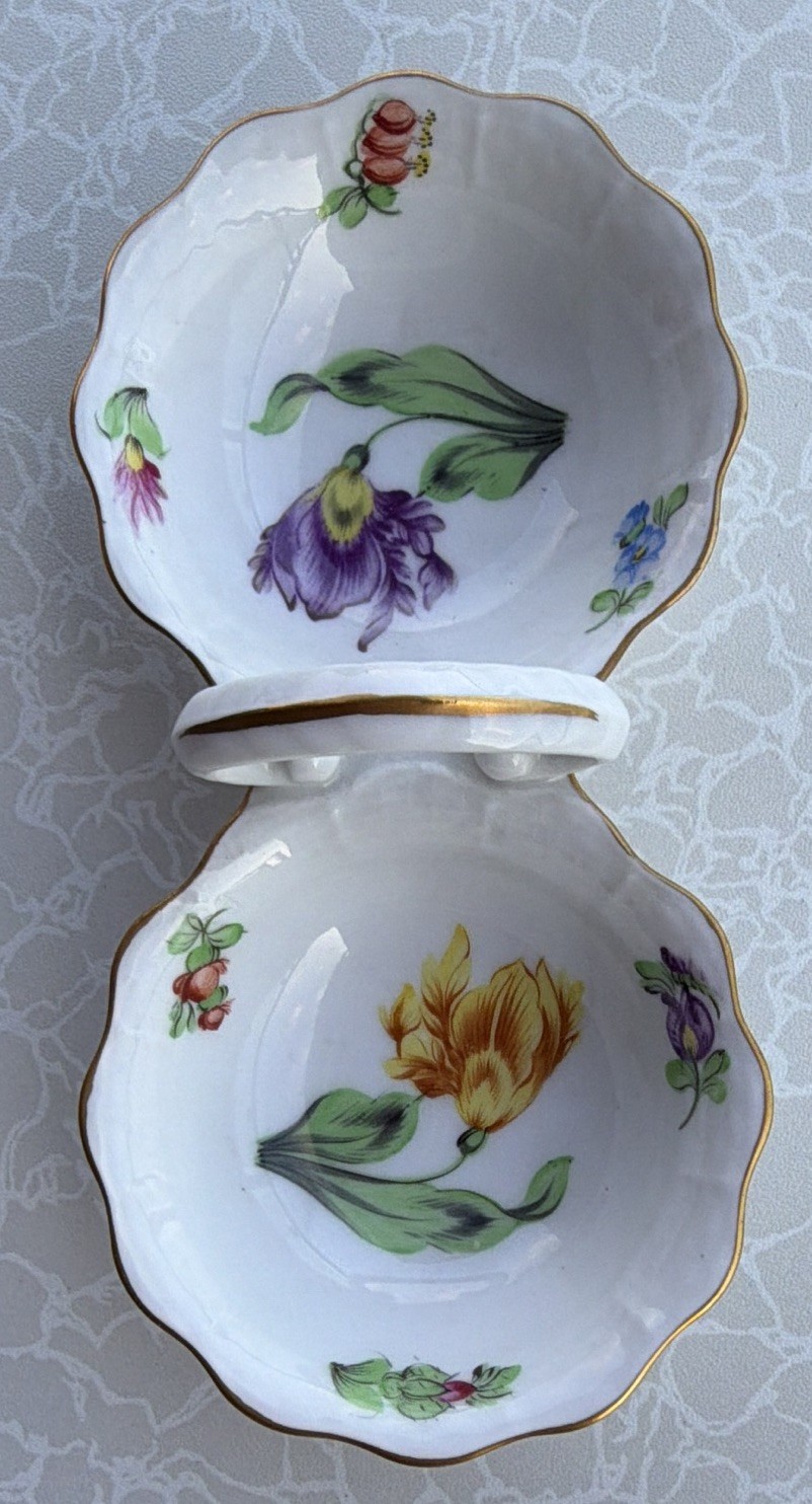 Herend Hand Painted Porcelain Handled Double Salt Dip