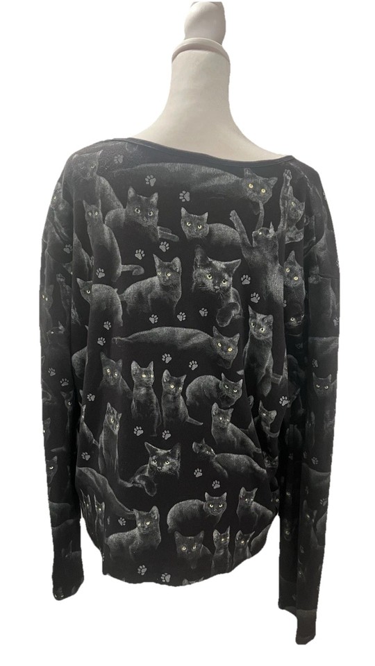 Black Cat Print Long Sleeve Shirt Women Gothic Goth Cute Cats Top Size ...