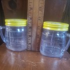 2 Vintage Osterizer 8oz Mini Blend Container Cup Plastic Metal yellow Lids — photo 3