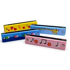 16 Holes Wooden Harmonica for Children Double Row Blowable Harmonica Cute Cartoo