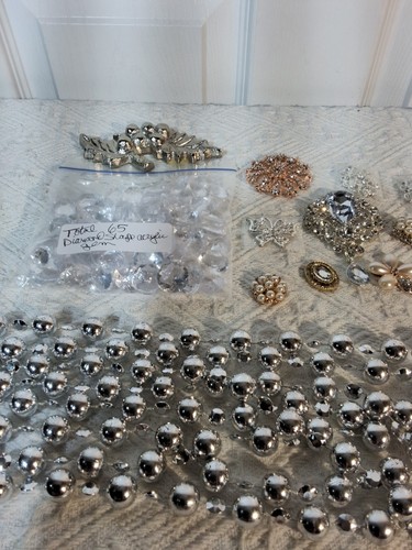 Flat Back Decor (12), 10' String Silver Color Beads, Bag Faux Clear Diamonds-65