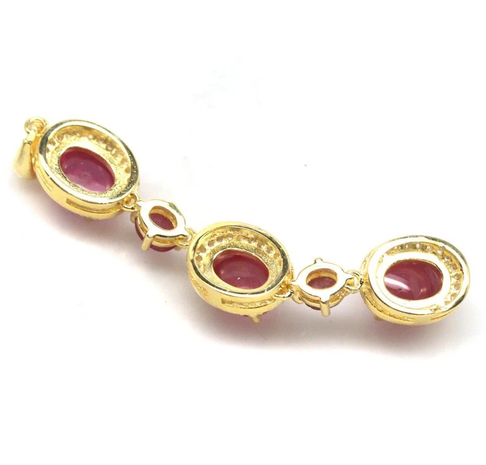 手工制作粉色红宝石 6x7 毫米,锆石铺吊坠银色 925 18k 镀金 — 第 3/4 张图片