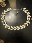 Vintage Trifari Milk Glass Leaf Choker Necklace.