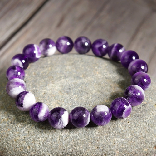 10MM Chevron Amethyst Beaded Bracelet Purple Crystal Gemstone Stretch Bracelet - Picture 4 of 5