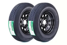 2 FC Trailer Tires with Rim ST205/75R15 8-Ply Black Mod Rim 5 Lug on 4.5"