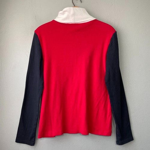 Tommy Hilfiger Size Large Red White Blue Turtleneck Knit Shirt Preppy Colorblock - Picture 4 of 9