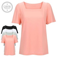 Womens Solid Tops Casual Square Neck Puff Short Sleeve T Shirts Loose Fit Blouse