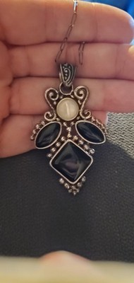 Vintage 925 Pendant Black Onyx with Chain NK Thailand Estate 