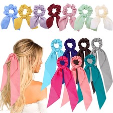 14 Pieces Hair Scarf Scrunchies Bow Hair Ties Satin Scrunchies with Bow Hair ...