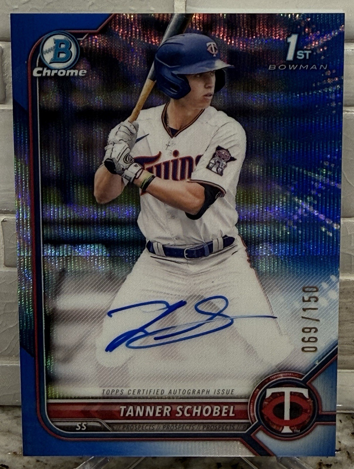 2022 Bowman Chrome Draft 1st Tanner Schobel #CDA-TSL Blue Wave Auto /150 Twins