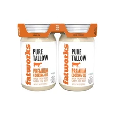 Fatworks Pure Tallow Grass Fed Beef Premium Cooking Oil 14.1oz Jars 2 Pack