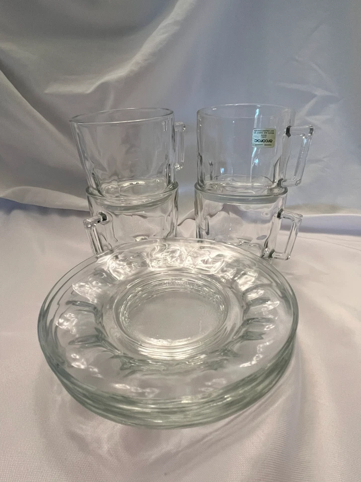 Arcoroc France Cup & Saucer  Glass Modern Circles - 4 Set - Image 4 of 4