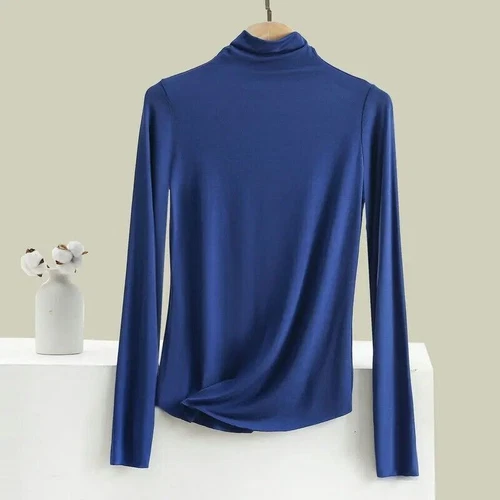 Damen Seide High Neck Top T-Shirt Unterhemd Strick Langarm - Bild 32 von 36