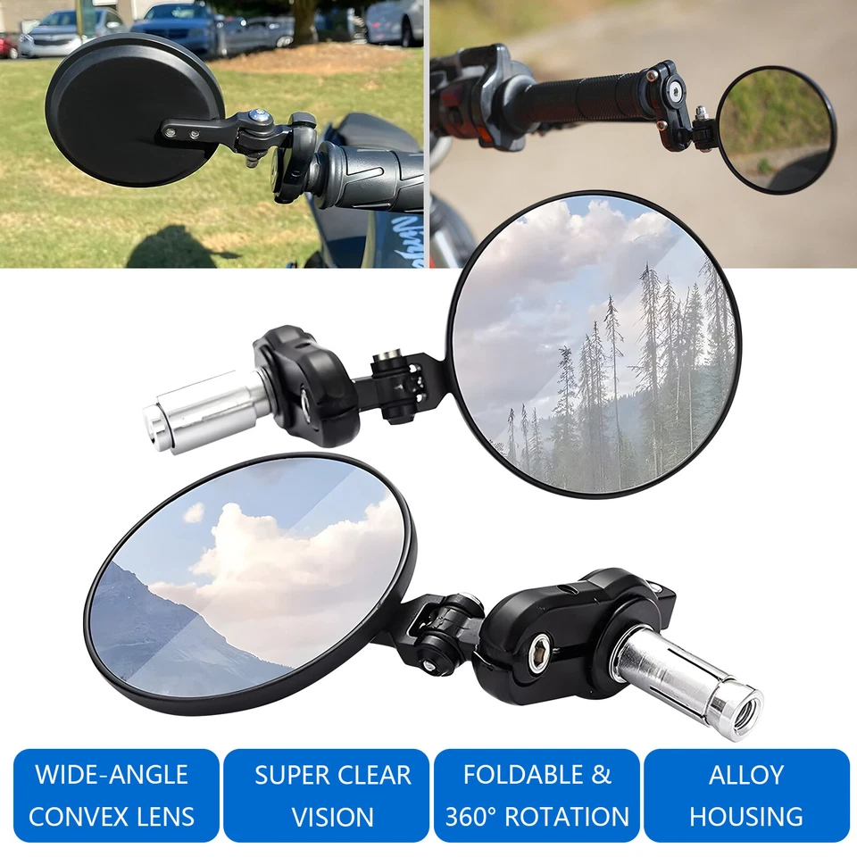 Black Round Motorcycle 7/8'' Bar End Folding Mirrors For Triumph Bonneville T120 - Image 3 of 4