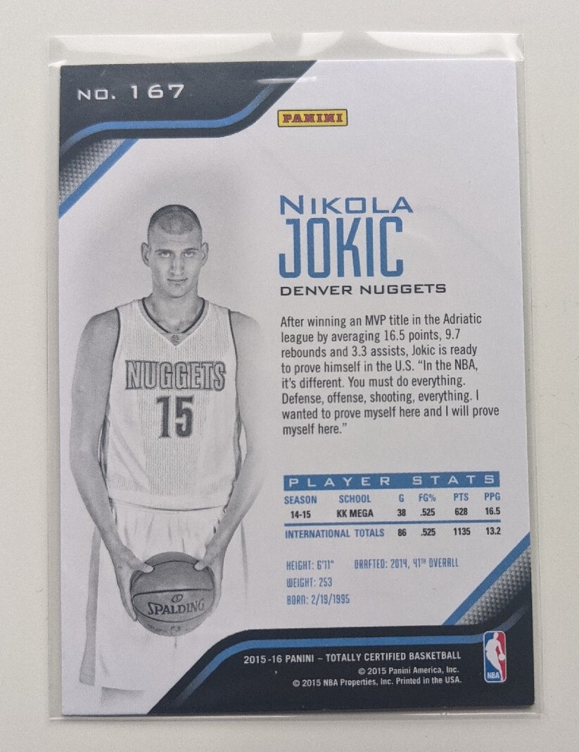 その他 15 Totally Certified Nikola Jokic RC /25 2015-16 Panini Totally Certified Nikola Jokic Rookie Card