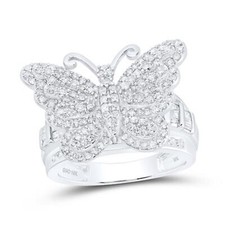 10kt WHITE Gold women 1 1/2 CTW-DIA NK FASHION BUTTERFLY RING