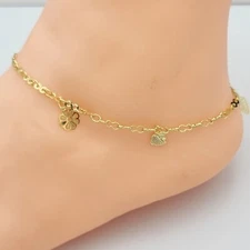 14K Gold Plated Flowers & Leaves Nature theme ANKLET. Tobillera Oro Laminado