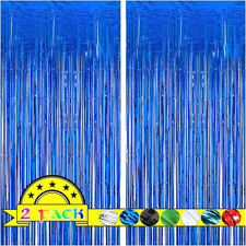 2 Pack Blue Door Streamers Party Decorations 3.3Ft X 6.6Ft,Blue Tinsel Foil Frin