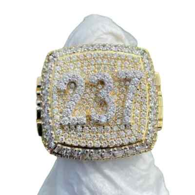 4Ct Round Lab Created Diamond Custom Letter Number Men Ring 14k Yellow Gold Over