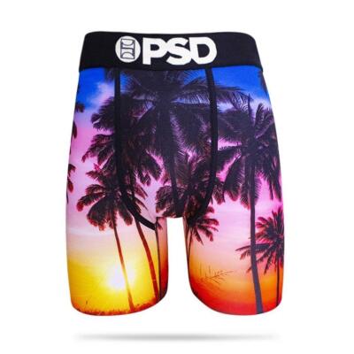 PSD TROPICAL SUNSET Palm Trees Blue Red Orange Yellow Pink Mn's Boxers NWT *
