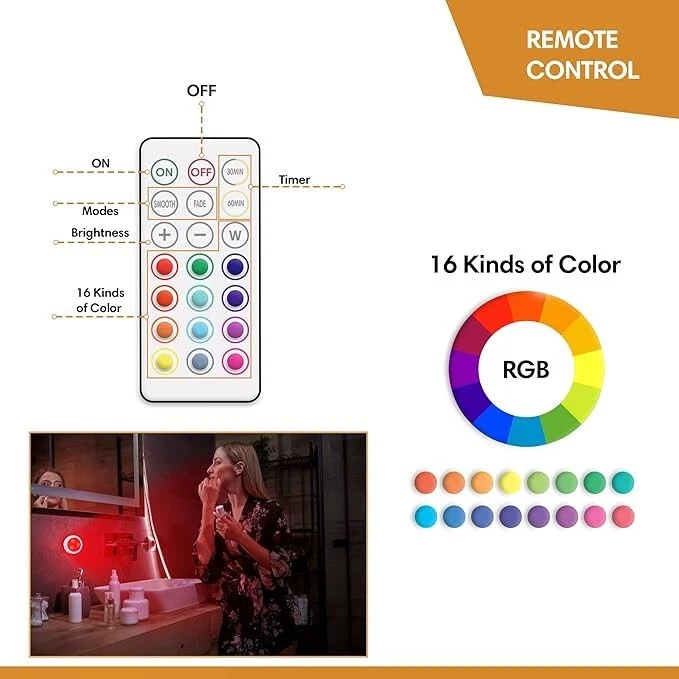 VYANLIGHT LED Puck Lights 16 Colors w/ Remote - Rechargeable Under Cabinet - Image 3 of 4