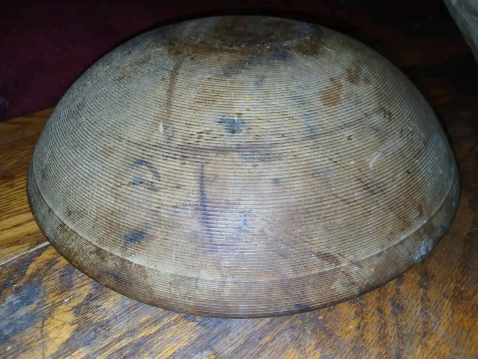 Antique Primitive Turned 13" Wooden Chopping Bowl Antique American Folk Art - Image 3 of 4