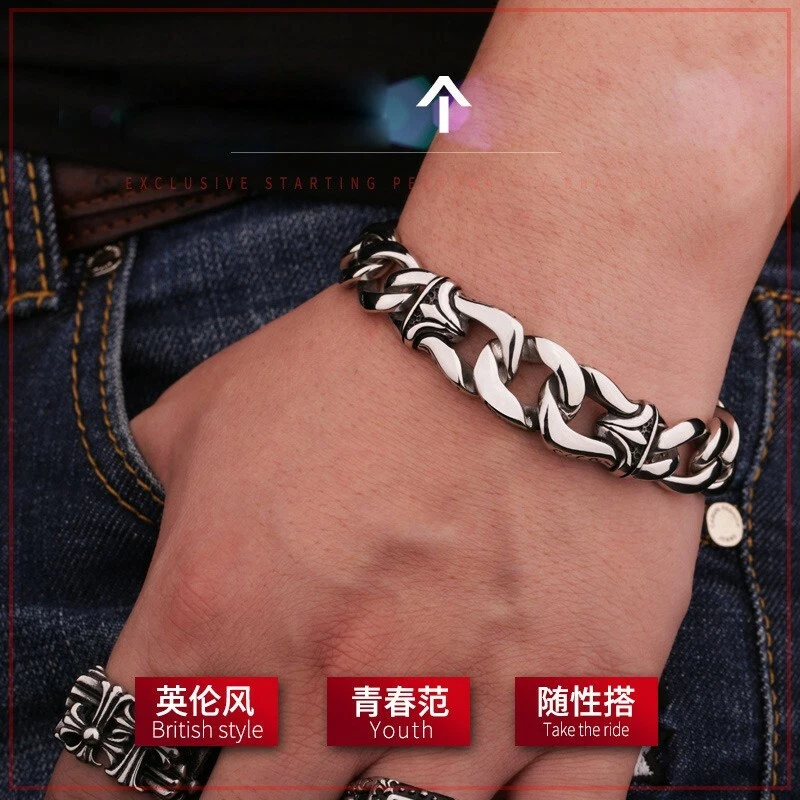 Men's Punk Style Titanium Stainless Steel Never Discolor Designer Bracelet T27 - Image 2 of 4