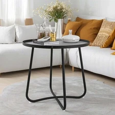 Patio Outdoor Side Tables Small Round Metal End Table Portable Garden Black