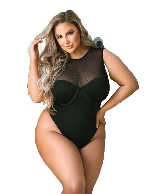 Polka Dot Black Bodysuits Plus for Women