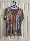 Johnny Was Top Sz S Short Sleeve Flower Garden Print V-Neck Vicose/Bamboo Blend