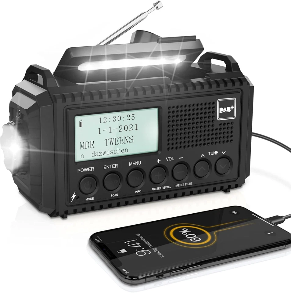 DAB DAB+ UKW Digitalradio mit eingebaute 5000mAh Akku Solar Radio Notfallradio m