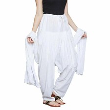 Women Cotton Traditional Patiala Salwar Free Size With Set Chiffon Dupatta White