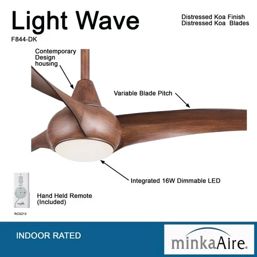 Minka Aire Light Wave 52" Ceiling Fan - Distressed Koa 3-Blade Remote Control - Picture 5 of 5