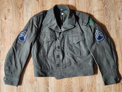 VTG WW2 1940s Military IKE Jacket Wool 38s With Patches 4th Infantry Staff SGT