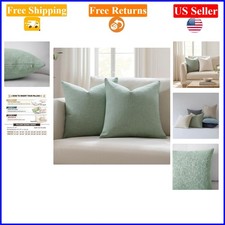 Set of 2 Sage Green 20x20 Farmhouse Linen Blend Pillow Covers for Couch  Bed