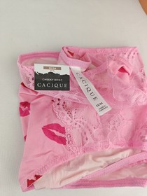 Cacique Cheeky Brief Sexy Plus Panty Lingerie 22/24 Pink Red Lips Kisses