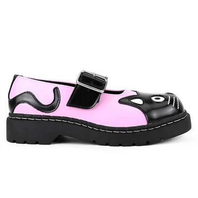 Tuk Chaussures Femmes Mary Jane Kitty Rose Noir Cuir Boucle - Photo 1/4