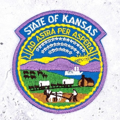 Vintage Kansas Patch   Ad Astra Per Aspera State Seal   Iron-On NOS