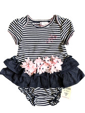 New GUESS Baby Girls 12 Month Dress & Diaper Cover Striped Ruffle Heart NWT!