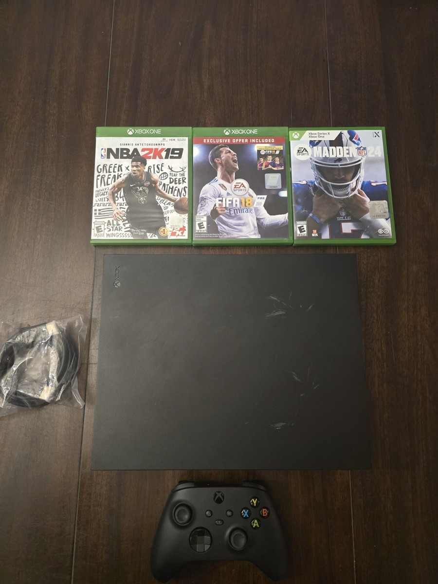 Microsoft Xbox One X Console Black 1TB w/ Controller + Cords + 3