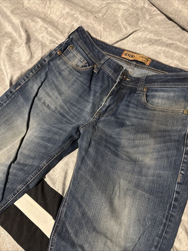 Pantalones de mezclilla para hombre Seven7 Premium Denim Co calce recto 32x30 mezcla de algodón Foto 2 de 4