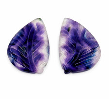 41x26X5 mm 85 Ct Natural Rainbow Fluorite Leaf Carved Pair Large Fancy Cabochon