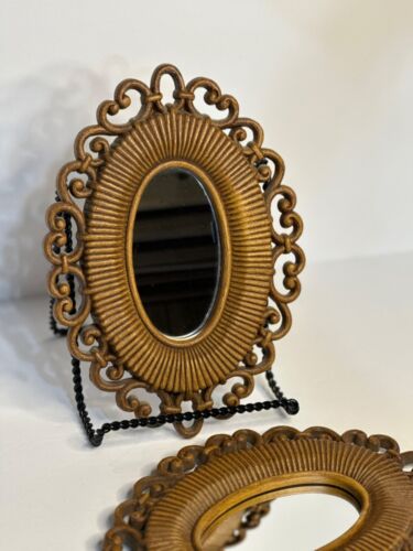 VTG Homco Wall Hanging Retro Framed Mirrors Set of 2 Wall MCM Faux Wicker Brown - Picture 2 of 5