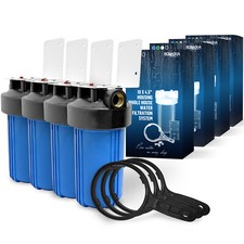 4 Blue High Capacity 10 x 4.5  Whole House Filter Purifier System 1  Brass Port