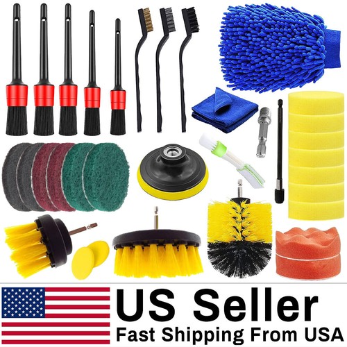 33X Car Cleaning Kit Interior Exterior Auto Detailing Wash Drill Brush Engine - Picture 2 of 6