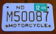 North Dakota motorcycle license plate ND with 2005 N. D. Sticker