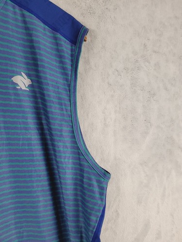 Rabbit Running Shirt Men Sz XL EZ Speedeez Style Tank Top Blue Green Striped - 第 3/10 張圖片