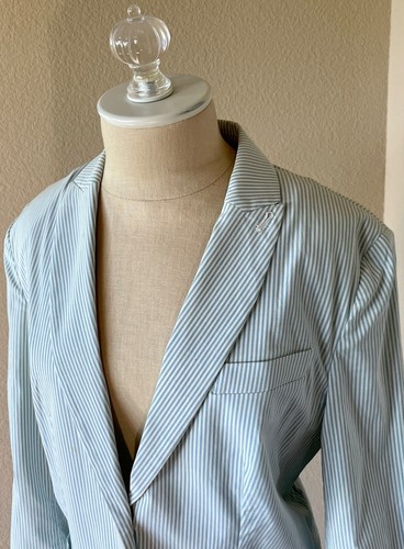 PIAZZA SEMPIONE WOMENS Spring Stripe Pockets Preppy Stretch Blazer 46 10 Blue - Picture 2 of 12